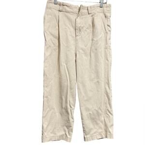 All in Favor Khaki Pleated Wide Leg Cropped 100% Cotton Pants Size Large